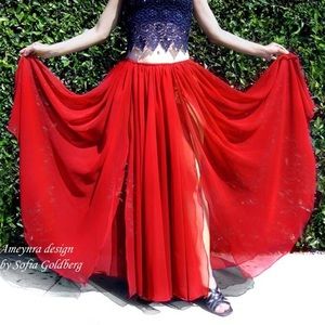Red Chiffon Skirt 2 slits Ameynra design All Sizes